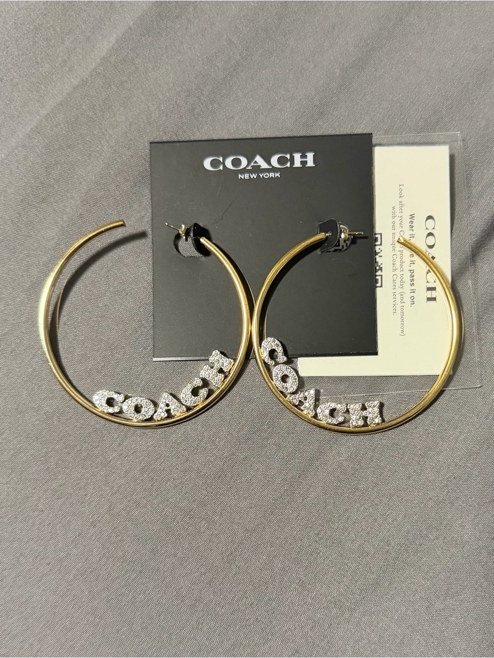 Coach Gold Hoop Earrings with Crystal COACH Lettering